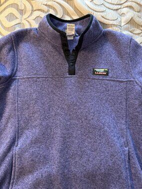 LL Bean Sweater Fleece Pullover Quarter-Snap Purple Large (14-16) Navy Trim Girl